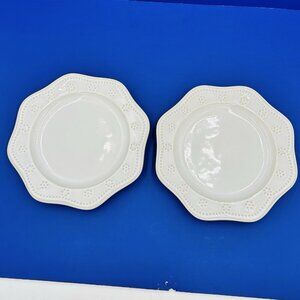 Food Network Stoneware Fontinella White 9 1/4" Luncheon Salad Plates Set Of 2